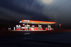 Gas station lit up at night