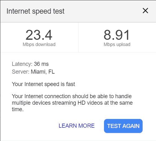Internet Speed test from a Verizon Jetpack