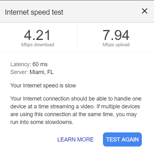 Internet speed test with RV Park Wifi