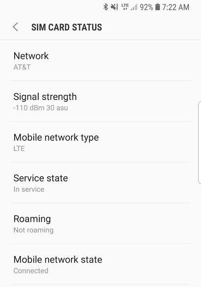 Screenshot of AT&T Cell service strength at Deland KOA